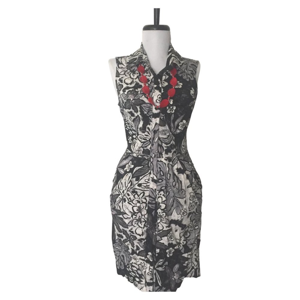 BCX | Women's Black/Gray/White Button Dress Med